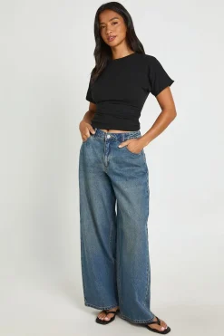 Jean Petite Taille Mi-haute Jambe Large Ample