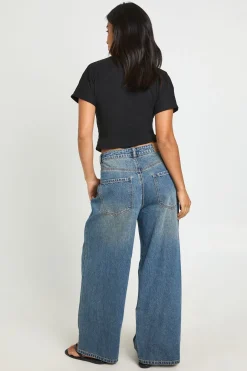Jean Petite Taille Mi-haute Jambe Large Ample