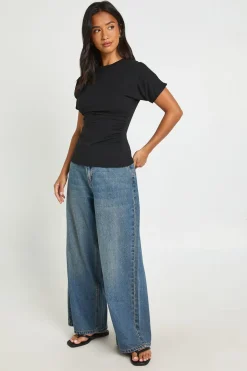 Jean Petite Taille Mi-haute Jambe Large Ample