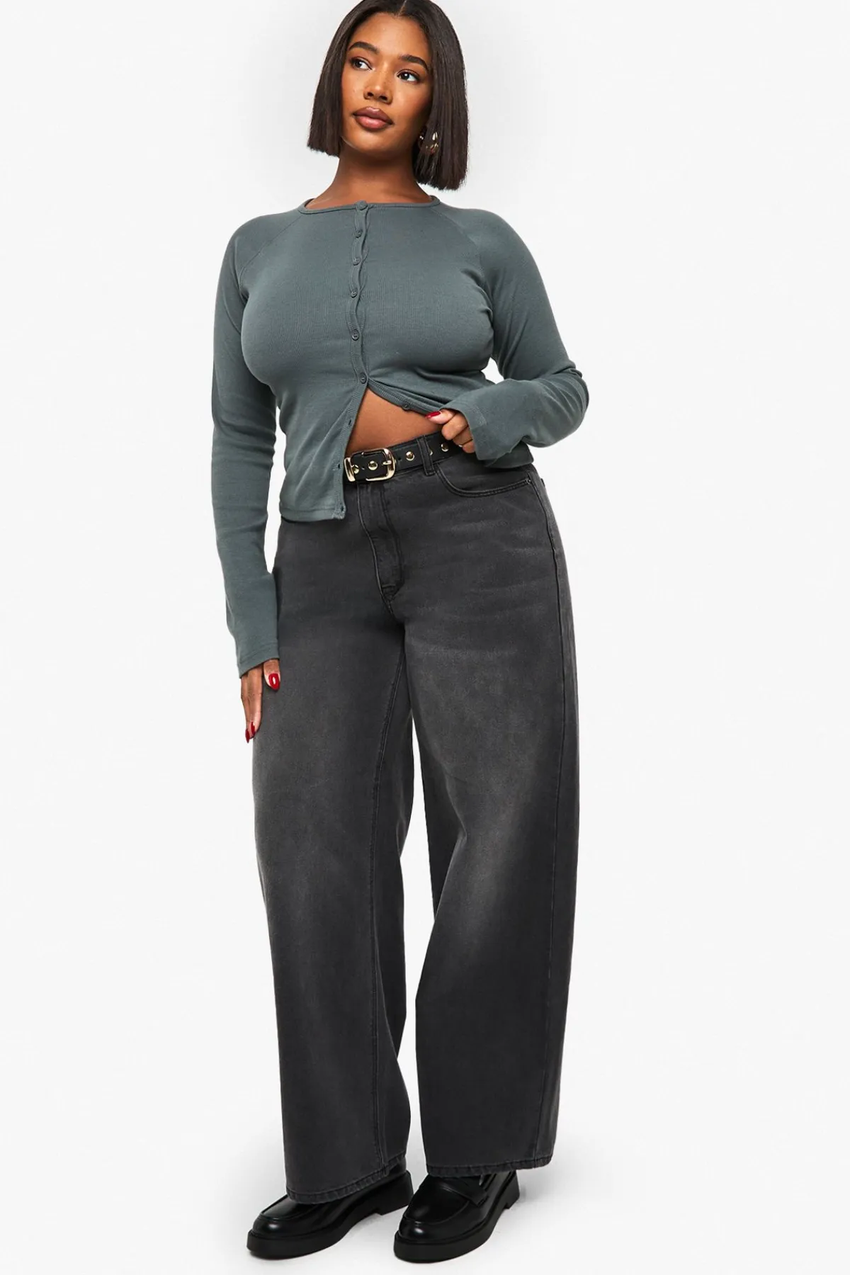 boohoo Jean Plus à coupe ample et taille mi-haute<Femme Denim|Jeans