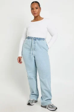 boohoo Jean Plus à taille élastique avec cordon de serrage et jambes larges<Femme Denim|Jeans