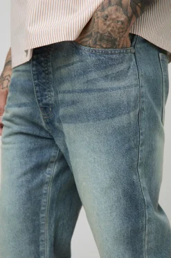 boohooMAN Jean pour grande taille à jambe droite, délavé extrême, onglet tissé<Homme Denim|Tout Afficher