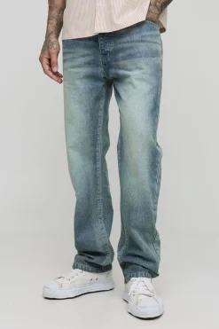 boohooMAN Jean pour grande taille à jambe droite, délavé extrême, onglet tissé<Homme Denim|Tout Afficher