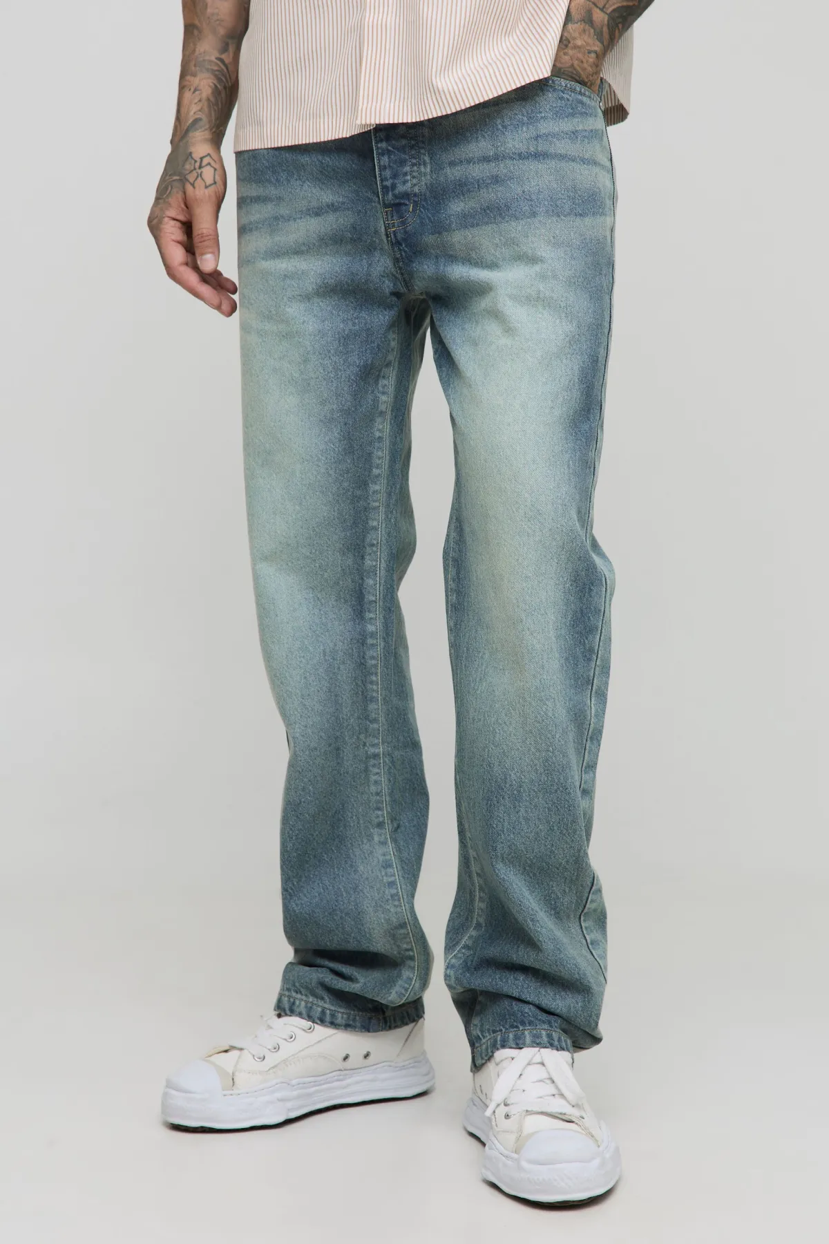 boohooMAN Jean pour grande taille à jambe droite, délavé extrême, onglet tissé<Homme Denim|Tout Afficher