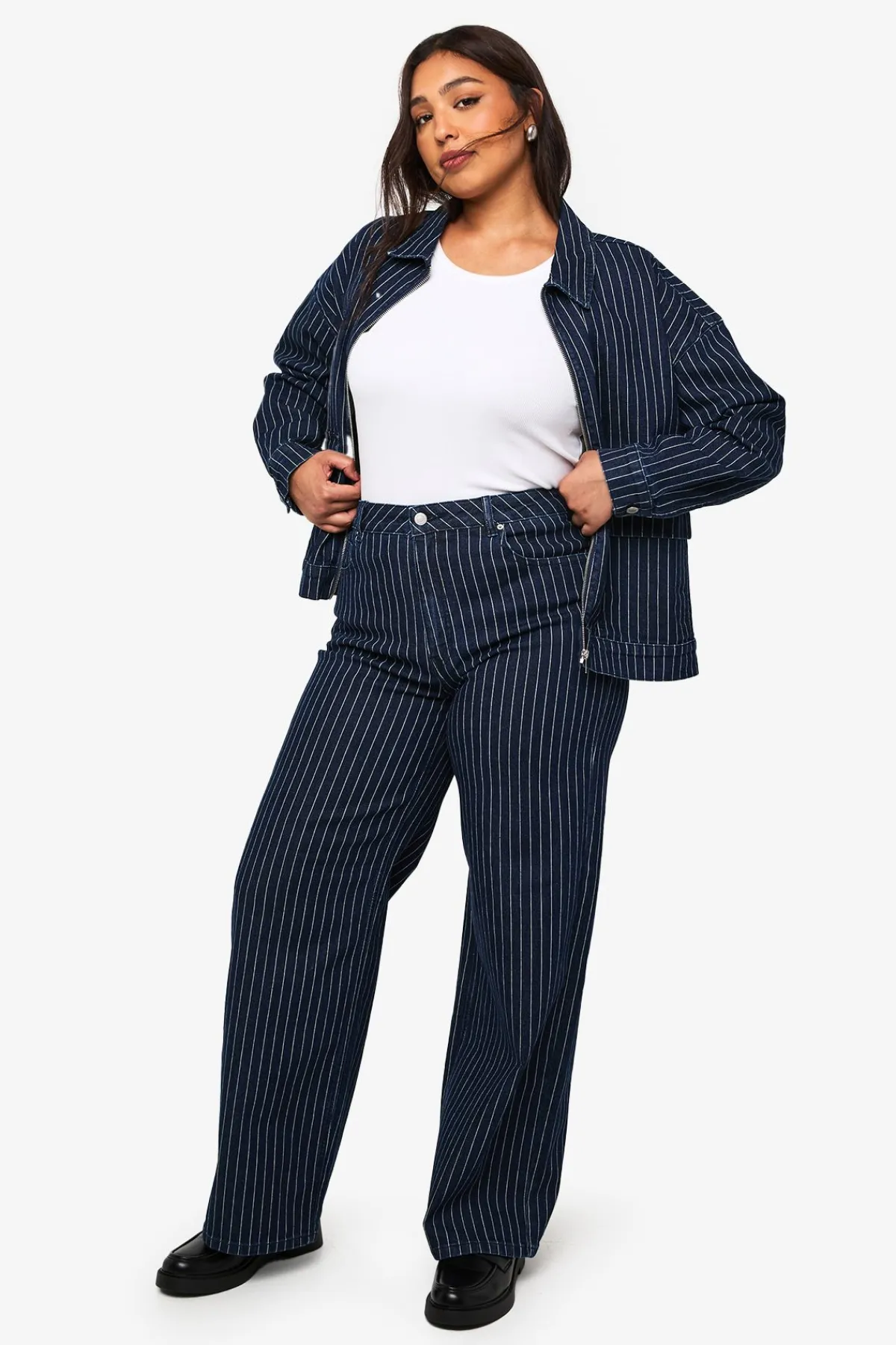boohoo Jean rayé à jambes larges Plus<Femme Denim|Jeans