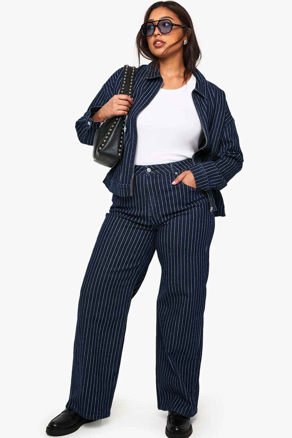 boohoo Jean rayé à jambes larges Plus<Femme Denim|Jeans