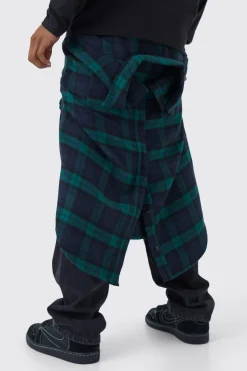 Jean Rigid Décontracté avec Chemise à Carreaux Amovible