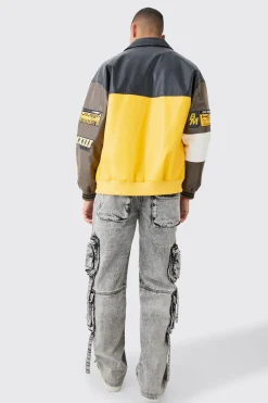 Jeans Acid Wash baggy rigide à multiples poches cargo avec détails de sangle