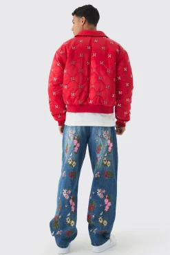 boohooMAN Jeans baggy à coupe rigide avec broderie florale<Homme Denim|Denim