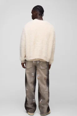 Jeans Baggy Rigid à Broderie Florale