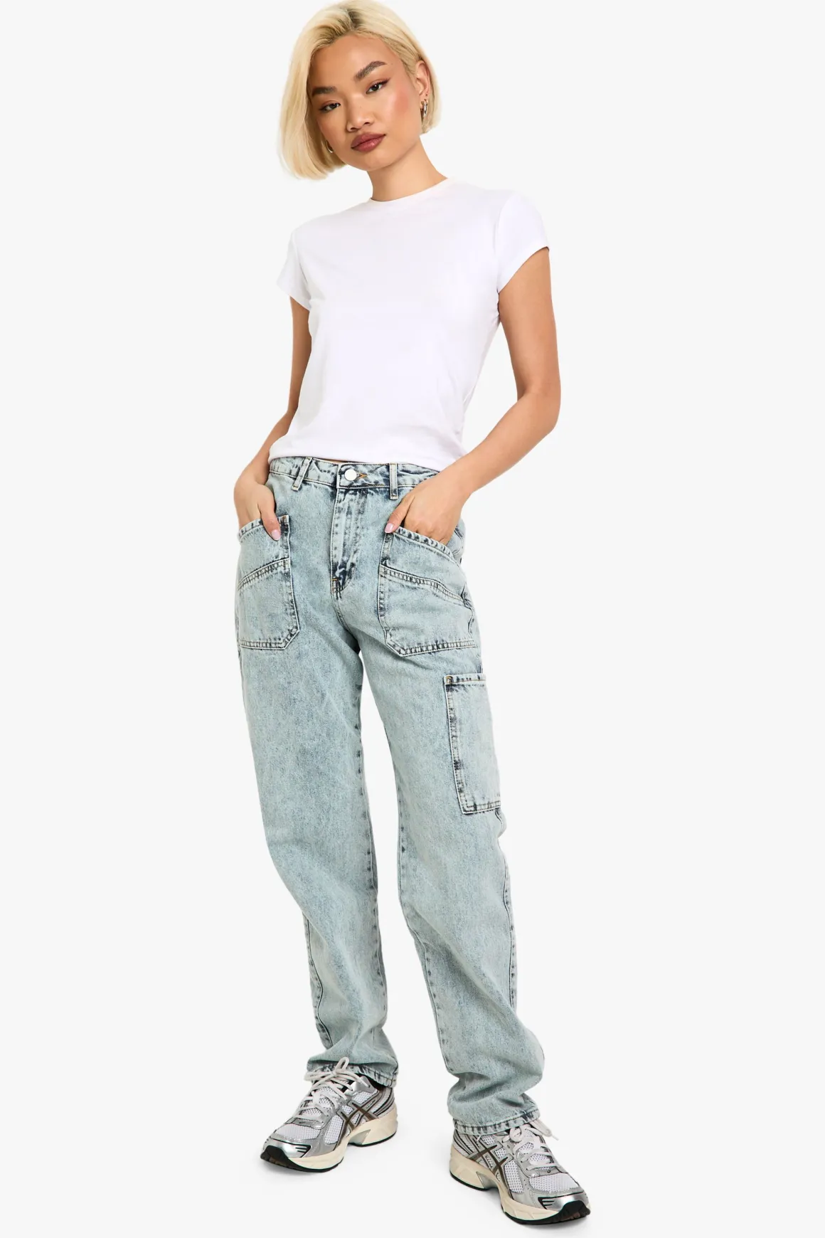 Jeans Cargo Acid Wash Coupe Droite