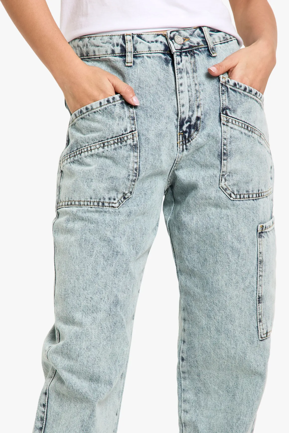 Jeans Cargo Acid Wash Coupe Droite