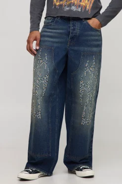 boohooMAN Jeans Carpenter ample orné de motifs tribaux<Homme Denim|Denim