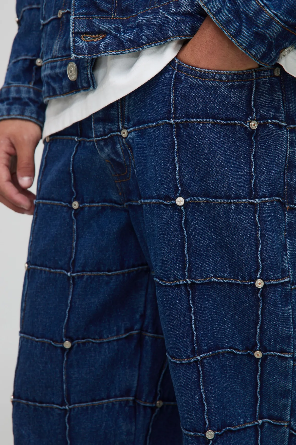 boohooMAN Jeans coupe droite à damier ornés de rivets<Homme Ensembles|Denim