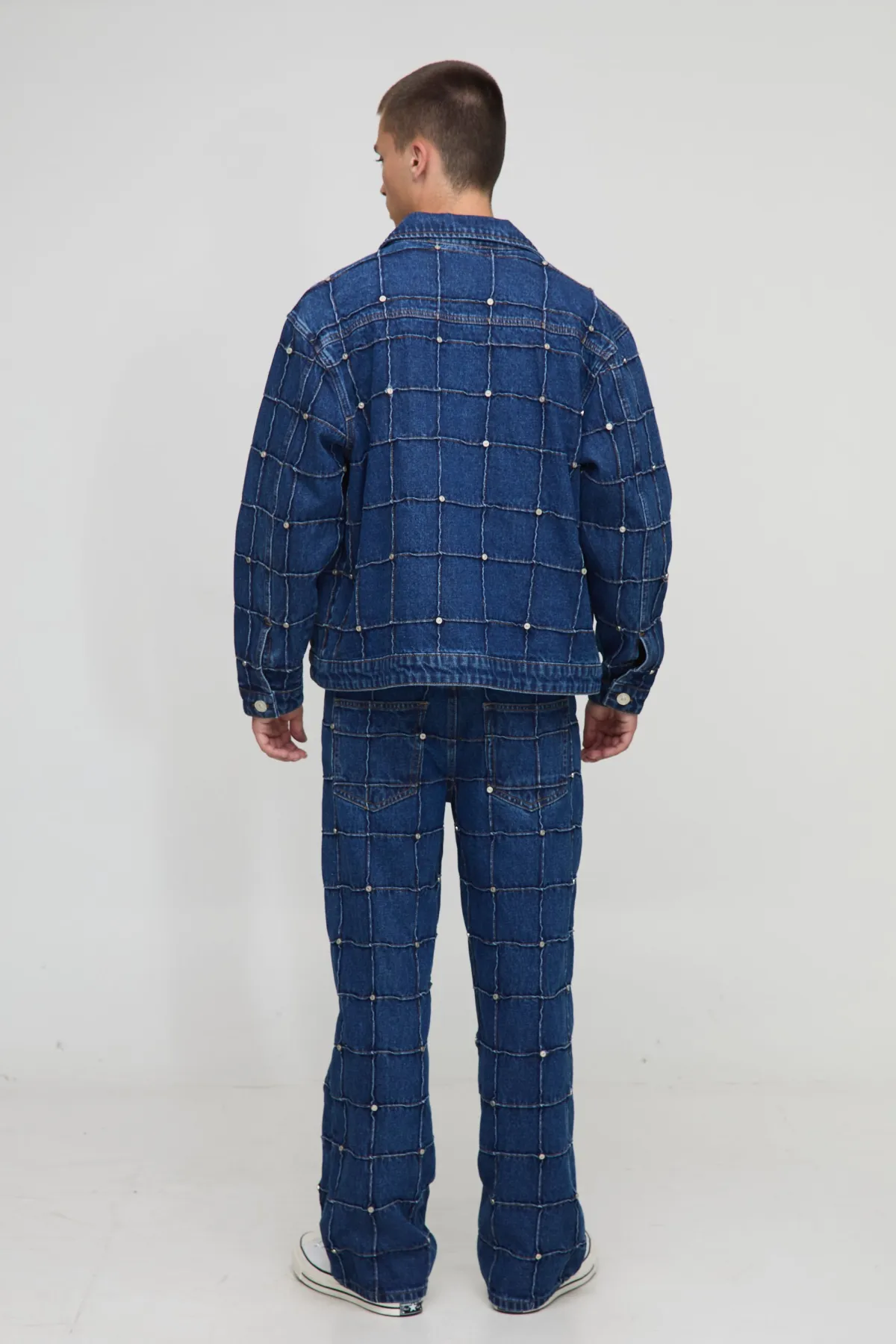 boohooMAN Jeans coupe droite à damier ornés de rivets<Homme Ensembles|Denim
