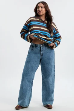 Jean sculptant pour fesses, taille haute grande taille, à jambes larges