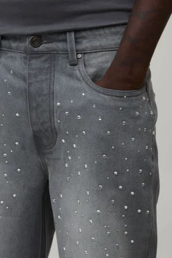 boohooMAN Jeans décontractés coupe relax avec poches ornées d'étoiles en strass sur toute la surface<Homme Denim|Denim