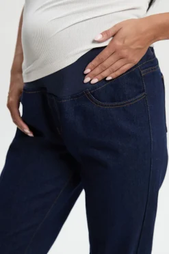 Jeans de maternité à jambe droite à porter par-dessus le ventre