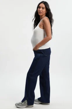 Jeans de maternité à jambe droite à porter par-dessus le ventre