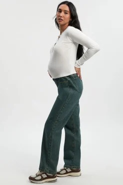 boohoo Jeans de maternité à jambes droites portés par-dessus le ventre<Femme Denim|Jeans