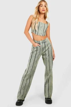 Jeans Dirty Wash à jambe droite avec détail de couture diamante