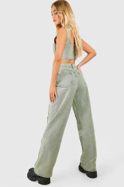 Jeans Dirty Wash à jambe droite avec détail de couture diamante