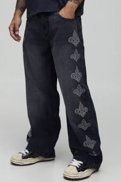 boohooMAN Jeans délavés à la coupe baggy ornés de strass<Homme Denim|Denim