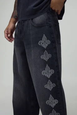 boohooMAN Jeans délavés à la coupe baggy ornés de strass<Homme Denim|Denim