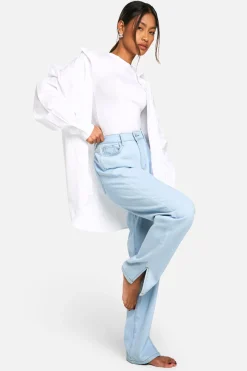 Jeans droits taille haute à ourlet fendu Boohoo Basics