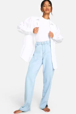 Jeans droits taille haute à ourlet fendu Boohoo Basics