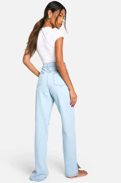 Jeans droits taille haute à ourlet fendu Boohoo Basics