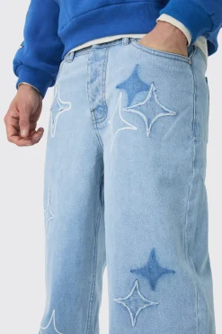 boohooMAN Jeans en denim à appliqué d'étoile, coupe décontractée et rigide<Homme Jeans Grande Taille|Denim