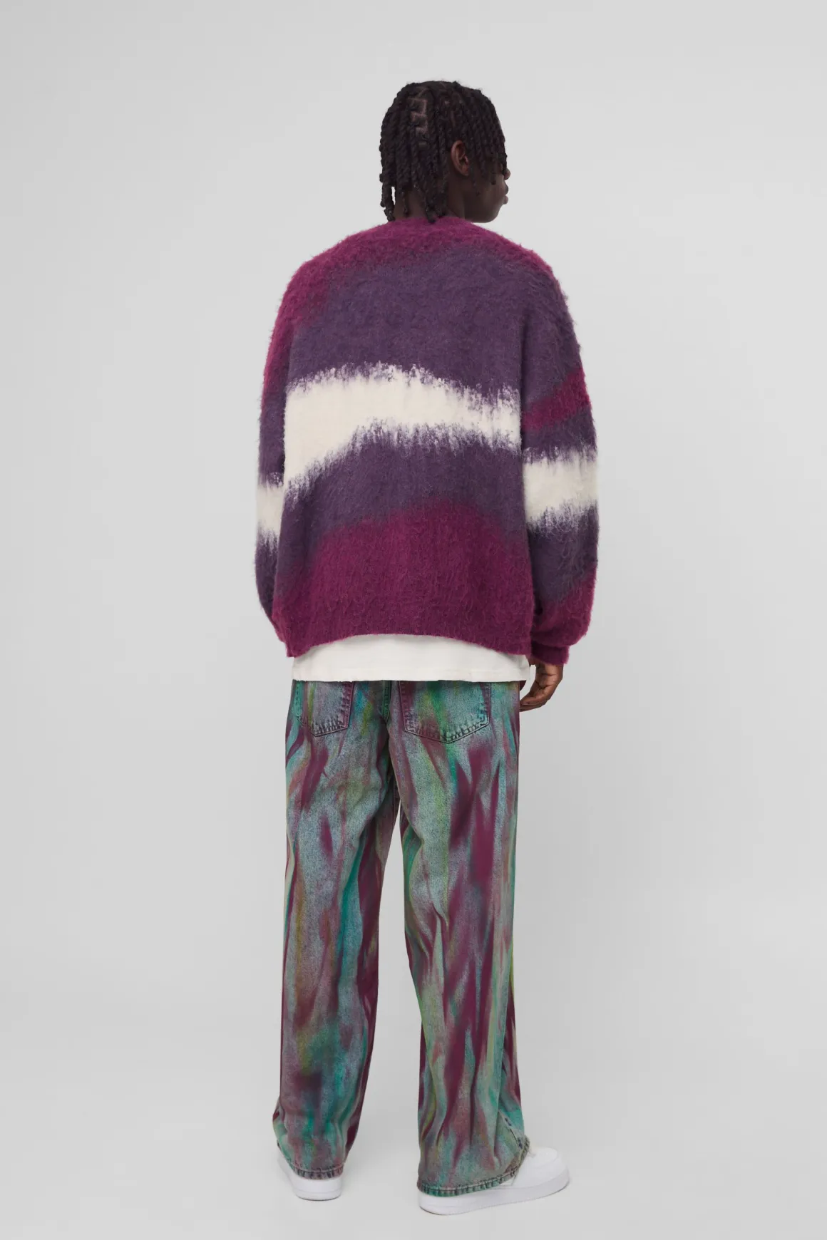 Jeans en denim baggy, rigides, brossés avec effet peinture
