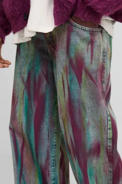 Jeans en denim baggy, rigides, brossés avec effet peinture