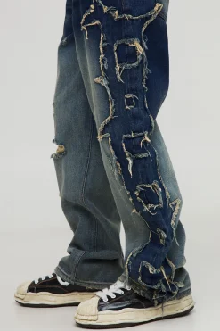 boohooMAN Jeans en denim décontractés avec appliqué et bords bruts<Homme Denim|Denim