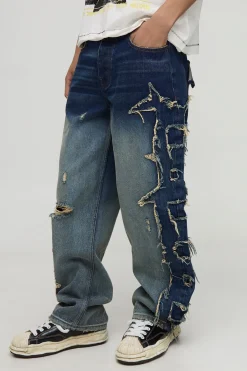 boohooMAN Jeans en denim décontractés avec appliqué et bords bruts<Homme Denim|Denim