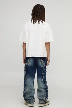 boohooMAN Jeans en denim décontractés avec appliqué et bords bruts<Homme Denim|Denim