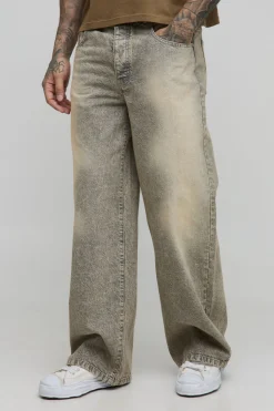 boohooMAN Jeans en denim délavé, teinté, rigide, ample pour grandes tailles<Homme Denim|Tout Afficher