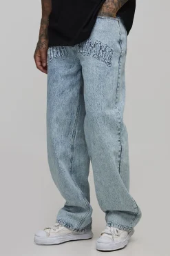 boohooMAN Jeans grande taille Acid Wash à appliqué, coupe décontractée<Homme Denim|Tout Afficher
