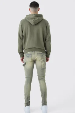 Jeans gris lavé carpenter stretch skinny multi-déchirures