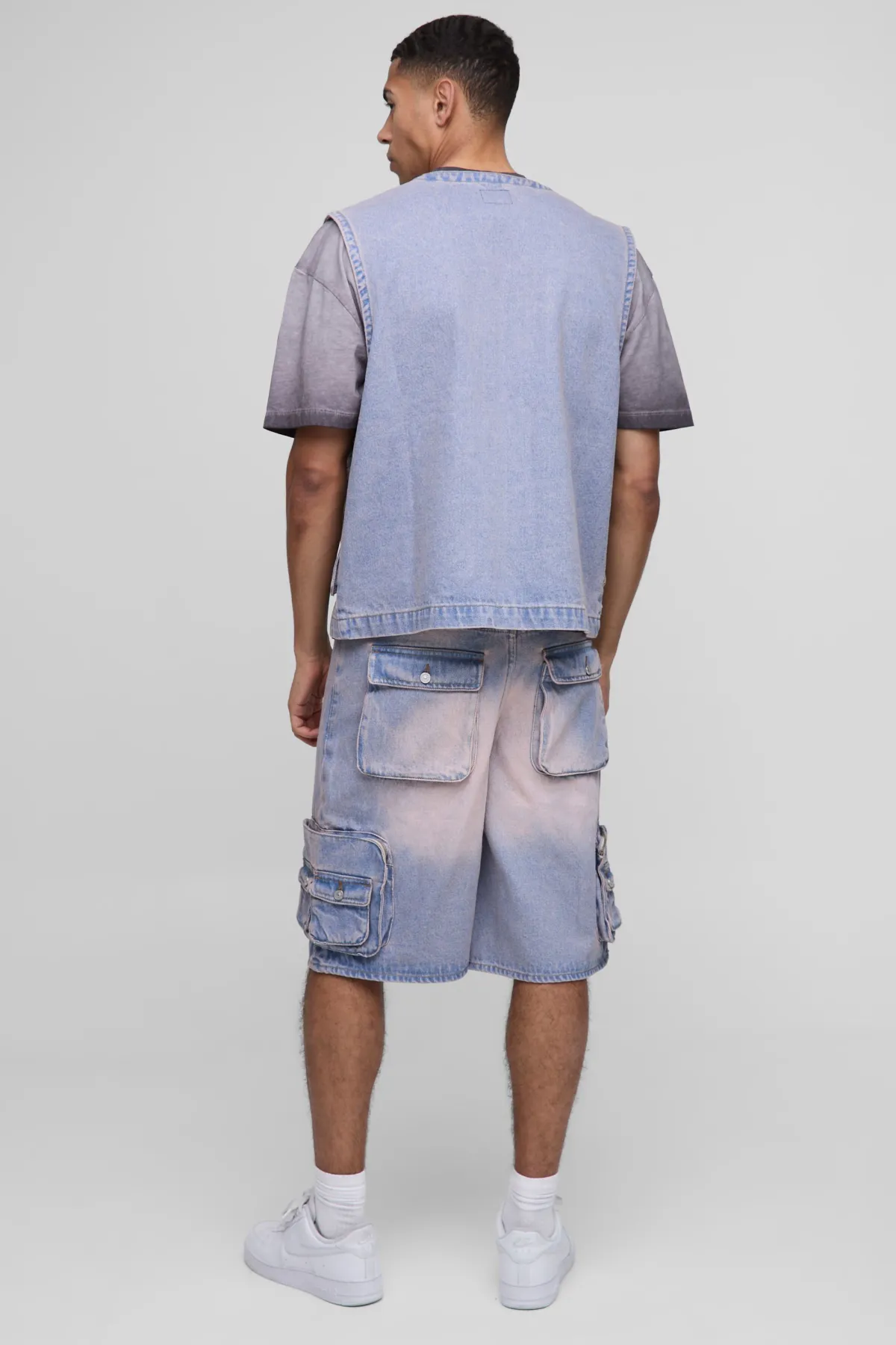 boohooMAN Jean-short cargo en denim rose délavé, coupe régulière<Homme Jorts|Denim