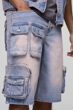 boohooMAN Jean-short cargo en denim rose délavé, coupe régulière<Homme Jorts|Denim
