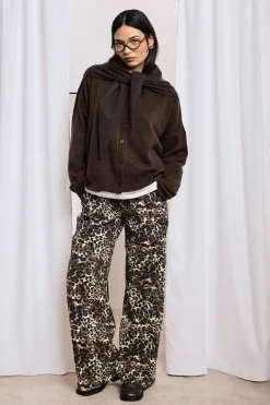 boohoo Jeans à imprimé , taille élastiquée, jambes larges<Femme Imprimé Léopard|Denim