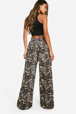 boohoo Jeans à imprimé , taille élastiquée, jambes larges<Femme Imprimé Léopard|Denim