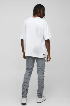 boohooMAN Jean skinny cargo grande taille à fronces, déchiré et réparé, avec lavage glacé<Homme Denim|Tout Afficher