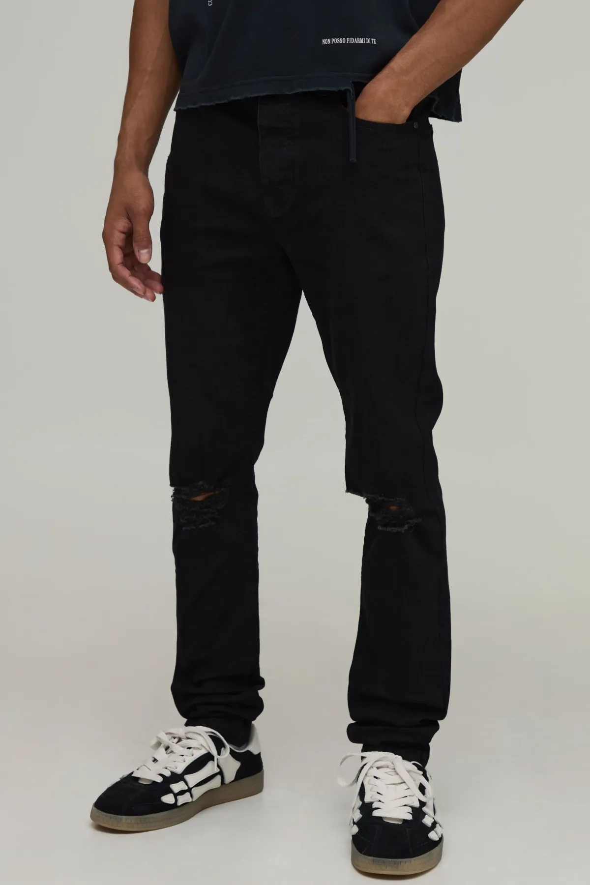 boohooMAN Jean Skinny Déchiré Aux Genoux<Homme Denim|Denim