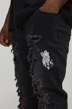 Jean skinny déchiré à broderies florales Plus Floral
