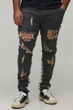 Jean Skinny Déchiré À Empiècement Brodé Coupe Ajustée