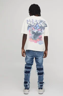 Jean Skinny Empilé Déchiré Et Réparé Délavé