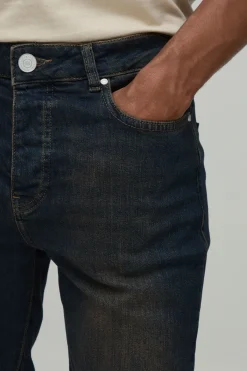 boohooMAN Jean Skinny Empilé À Soufflet Avec Genoux Déchirés Et Lavage Froissé<Homme Denim|Denim
